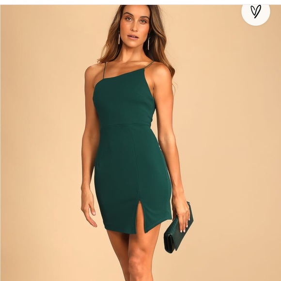 Lulus Party for Two Emerald Green Asymmetrical Bodycon Mini Dress - Picture 1 of 3